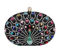 Kalttoy Bolso de noche único con diamantes de imitación con temática de pavos reales para mujer, bolso cruzado para cenas elegantes, fiestas, patrón único de pavos reales, Black, One Size