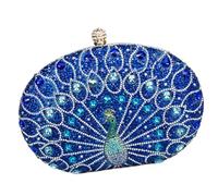 Kalttoy Bolso de noche único con diamantes de imitación con temática de pavos reales para mujer, bolso cruzado para cenas elegantes, fiestas, patrón único de pavos reales, Blue, One Size