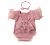 Kalttoy Ropa de fotos para bebés y niñas con espalda descubierta, disfraz de encaje para recién nacidos, diadema con lazo, accesorios para sesión de fotos