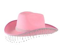 Kalttoy Sombrero de vaquero con flecos de diamantes de imitación brillantes para mujer, festival musical, vaquera, ala grande, accesorios de fiesta, sombrero unisex