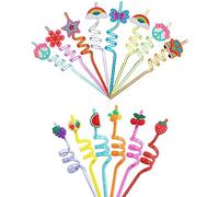 KALUROIL 14 pcs Diviértete con tus amigos con estas pajitas de plástico reutilizables y ecológicas! de paja para cócteles, jugos y más.