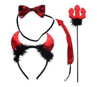 KALUROIL 4 PCS Diadema Halloween Diablo - Disfraces con accesorios - Conjunto de Cuernos de Diablo Rojo, Pajarita - Perfecto para Halloween, Carnaval, Cosplay y Más
