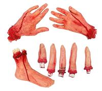 KALUROIL 4 PCS Partes Del Cuerpo Halloween -Conjunto de pies y manos cortados para Halloween - Decoraciones aterradoras y realistas para accesorios de Halloween