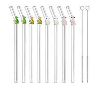 KALUROIL 8 PCS Pajitas De Cristal Disfruta de tus bebidas favoritas con estilo! pajitas de cristal reutilizables con diseño de tortuga verde y 2 cepillos de limpieza incluidos.