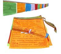 KALUROIL Banderas Tibetanas -Banderas de oración tibetanas de seda 100% natural madera tradicional con impresión de bronceado -35cm*34cm/20 hojas en total 7 metros