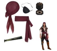 KALUROIL Conjunto de Disfraces de Pirata para Adulto y niño, 5 Piezas, Incluye brújula, pañuelo, Antifaz, telescopio y cinturón, Ideal para Fiestas de Halloween y Eventos Medievales