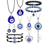 KALVICA 12 Pieces Collar de Ojo Malvado Conjunto de Pulseras Señoras Hombres Colgante de Ojo de Demonio Collar Pulsera de La Suerte Conjunto de Pendientes Conjunto de Collar de Pareja Azul Turco