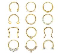 KALVICA 12 Piezas 16G Septum Piercing Nariz Aro Acero Inoxidable Helix 8/10mm Dorado Plateado Pendientes Nariz Anillo Nasal Conjunto de Punción Piercing Joyería