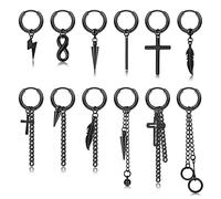 KALVICA 12 Piezas Pendientes de Acero Inoxidable - Pendientes de Aro con Cruz y Plumas - Pendientes Góticos Punk y Kpop