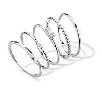 KALVICA 5 Piezas Anillos Plata para Mujer Anillos Acero Inoxidable con Zirconia Set de Anillos Stackables Plata Anillos Minimalistas Finos 1mm Oro/Plata Tallas 15.5-21mm