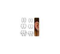 KALVICA 6 Pares Pendientes Aro Plata Mujer/Hombre Hipoalergénicos Aretes de Oro 14K Ideales para Piercing Helix Cartílago y Segundo Agujero Aretes para Mujer Hombre y Niña Plata/Oro 8/10/12mm
