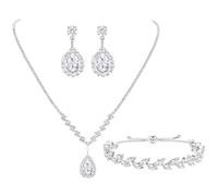 KALVICA Conjunto Collar y Pendientes 3 Piezas para Novia Bisuteria Mujer con Pulsera Ajustable Color Plata Cristales Strass para Boda Damas de Honor y Bodas de Plata