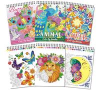 Kalysky 3 Libro de Colorear para Adultos, colorear por números para adultos, 60 patrón-mariposa, flor, animal, Papel perforado A4