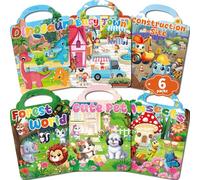 Kalysky 6 libros de calcomanías para niños de 2 a 4, 250+ pegatinas reutilizables 3D para niños, nuevo tema-mascotas, sitio de construcción, ciudad ocupada, Libro de actividad regalo de cumpleaños