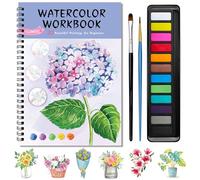 Kalysky Cuaderno de Trabajo de Acuarela, Libro para Colorear con 12 Acuarelas y 2 Cepillos, 20 Pinturas Paso a Paso para Principiantes