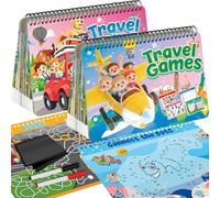 Kalysky Juego de 2 actividades reutilizables para niños de 4 a 8 años, 8-12 años, juegos de viaje con 58 juegos diferentes, 1-2 jugadores, juguetes y herramientas de aprendizaje para viajes por