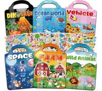 Kalysky Juego de 6 libros de calcomanías hinchados para niños de 2 a 4 años, libros de calcomanías reutilizables en 3D para niños pequeños de 1 a 3, 2 a 4, granja, animales, dinosaurios, mundo