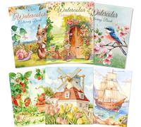 Kalysky Pack de 3 Libros de Colorear Acuarela, A4 Cuaderno de Acuarela para Adultos Principiantes, Papel 160GSM, Temas de Flores, Animales, Paisajes, Naturaleza