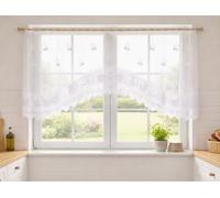 KAMACA Cortina de bistró blanca con elegante punta de arco, 80 x 150 cm, transparente con diseño de frutas entretejidas, elegante decoración rústica para cocina y comedor