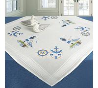KAMACA Kit de bordado, mantel, punto de cruz, predibujado, juego completo de bordado con plantilla de bordado, adultos (Am Sea MD 80 x 80 cm)