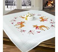 KAMACA Kit de bordado para mantel de punto de cruz, juego completo de bordado con plantilla de bordado, kit de bordado para adultos (cervatillo con bufanda MD 80 x 80 cm)