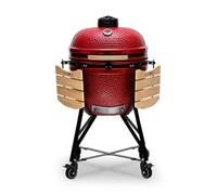 Kamado BONO BBQ - Barbacoa Grande XXL con 10 accesorios - Ø 64 cm Kamado Barbacoa con Accesorios - Parrilla ahumador rojo en la terraza, balcón o jardín