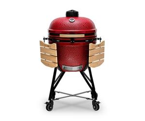 Kamado BONO BBQ - Barbacoa Grande XXL con 6 accesorios - Ø 64 cm Kamado Barbacoa con Accesorios - Parrilla ahumador rojo en la terraza, balcón o jardín
