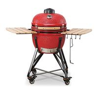 Kamado BONO BBQ Media - Barbacoa con 6 accesorios - Ø 51 Kamado Barbacoa con Accesorios - Parrilla ahumadora rojo en la terraza, balcón o jardín