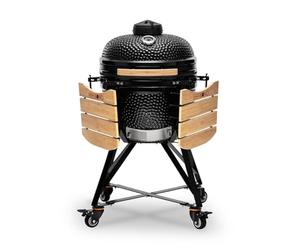 Kamado BONO BBQ Media - Barbacoa con 6 accesorios - Ø 51 Kamado Barbacoa con Accesorios - Parrilla ahumadora negra en la terraza, balcón o jardín