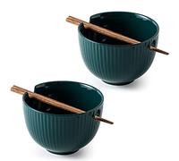 KAMAIDI Cuenco de cerámica para fideos ramen con palillos a juego, juego de 2, cuencos de sopa para fideos Udon Soba Pho Asiáticos, apto para lavavajillas y microondas, 28 onzas (paquete de 2 unidades), color verde