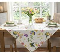 Kamaka - Excelente colección de fundas y caminos de mesa "mariposas en un campo de flores", en color crema y tonos pastel, una joya en cualquier habitación; se puede elegir entre manteles, caminos de mesa y fundas de cojín, poliéster, creme - bunt, Mitteldecke 85x85 cm