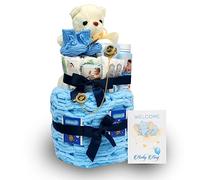 Kamakah® - Tarta de pañales para niño con oso de peluche, regalo para recién nacidos de alta calidad con pañales y productos de Baby Love I regalo personal para nacimiento