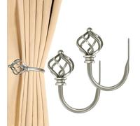 KAMANINA 2 Pack Soportes para Cortinas de Plata Antigua, Amarres de Cortina montados en la Pared en Forma de U con remates de Jaula retorcidos para Cortinas fijas o artículos Colgantes