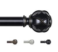 KAMANINA Barra de cortina negra de 80 a 218 cm, 22 mm de diámetro, barra de cortina extensible con remates de textura de red