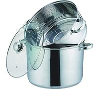 Kamberg 0008073, Cuscusera/Cocción al Vapor/Olla 3 en 1, Diámetro 28 cm, 12 Litros, Acero Inoxidable , Tapa de cristal, Todo tipo de fuentes de calor, incluida la inducción