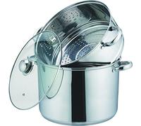 Kamberg Cuscusera / Al vapor / Olla 3 en 1, 30 cm, 15 litros, acero inoxidable , tapa de vidrio, todos los incendios, incluida la inducción
