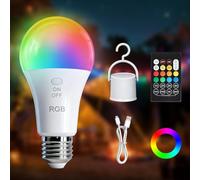 Kambo E27 LED RGB Bombilla, Recargable con mando a distancia, 7W regulable función cambio de color temporizador para camping al aire libre y Navidad, 1 pizea