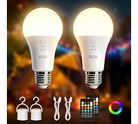 Kambo E27 LED RGB Colores Bombilla, Recargable con mando a distancia | regulable función cambio de color temporizador para camping al aire libre y Navidad, 2 pizeas