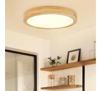 Kambo LED Lampara de Techo Madera 3000K, Blanco Cálido Lampara Techo 3100Lm 24W Ø30cm, Plafon Techo Madera Redondo para Dormitorio, Salón, Cocina, Comedor, Pasillo