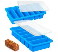 Kamehame Bandeja de silicona para congelador, paquete de 2 moldes de 1/2 taza con tapas, recipientes de almacenamiento de alimentos, bandeja de cubitos de hielo extra grande para congelar sopa, caldo