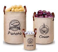 Kamehame Bolsas de almacenamiento de papa y cebolla, bolsa de almacenamiento de ajo, 3 piezas, cesta de almacenamiento de arpillera forrada