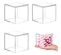 Kamehame Caja de acrílico con tapa, 3 unidades, 8,5 x 8,5 x 8,5 cm, caja de acrílico transparente, caja de exposición, caja transparente para joyas, vitrina, almacenamiento y embalaje de dulces