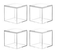 Kamehame Caja expositora acrílica con tapa, cajas pequeñas transparentes, 4 unidades, 10 x 10 x 10 cm, cajas cuadradas de almacenamiento para caramelos, píldoras, joyas, maquillaje y caja de regalo