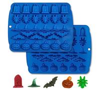 Kamehame Silicone Halloween Moules à chocolat 2 Pcs 30 Cavity Pumpkin Ghost Bat Witch Hat Gravestone Gummy Moules pour DIY Halloween Gummies, Bonbons, Gelée, Chocolat, Jello