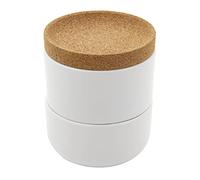 Kamenstein Salero y pimentero apilable de corcho y cerámica de 3 piezas para ahorro de espacio en la encimera; tapa giratoria para mantener la frescura para una fácil apertura, 4 x 4 x 4.25 pulgadas,