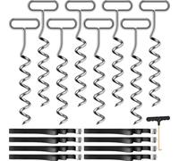 Kamfwert Anclaje de Suelo para trampolín, 8 Unidades de Anclajes de Suelo para trampolín con Correa Ajustable, Anclaje de Tierra para trampolín, Columpio, cenador