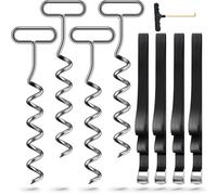 Kamfwert Trampolín de Anclaje de Suelo, 4 Piezas con Correa Ajustable, Negro, Rectangular, para Actividades al Aire Libre, Unisex/Todos los Edades