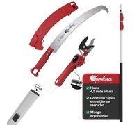 Kamikaze kit poda en altura 3 en 1 con pértiga telescópica 4,5m (3 tramos de 1,5m), tijera y serrucho intercambiables, cabezal giratorio, acero SK5