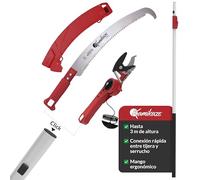 Kamikaze Tijera y Serrucho en Altura Telescópica 3 en 1 Para Poda, Enganche Rápido, Pértiga 3m, Corta Ramas Ligero, Con Polea Reductor de Fuerza, Acero SK5, Hecho en España