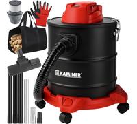 KAMINER Aspirador de cenizas de 20 L, 1600 W, resistente al calor, depósito de metal, HEPA + filtro textil, función de succión y soplado, 3 boquillas, ruedas, sin bolsa, horno, barbacoa y taller
